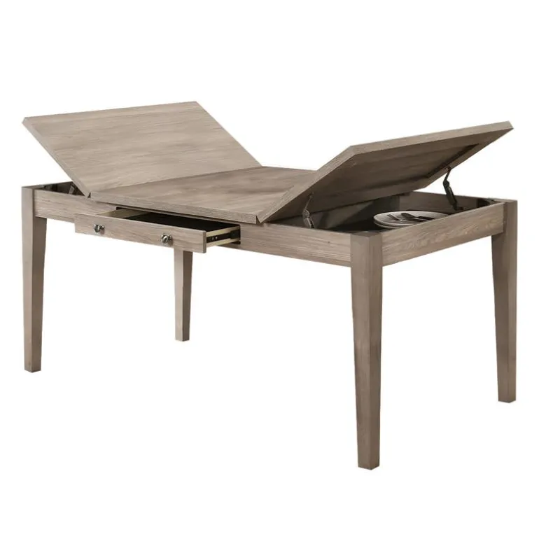 Rectangular Dining Table with Storage Compartments and 4 Chairs - Grey