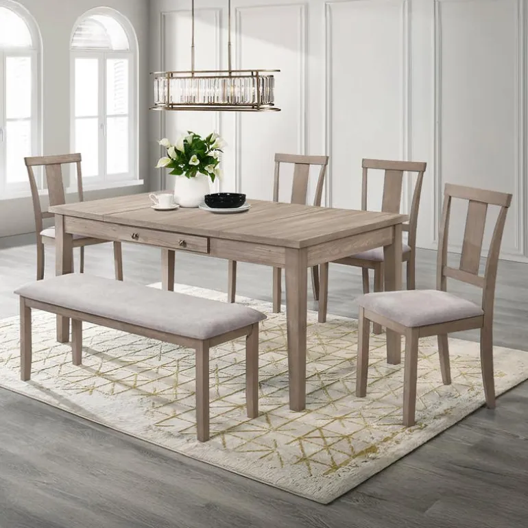 Rectangular Dining Table with Storage Compartments and 4 Chairs - Grey