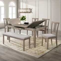 Rectangular Dining Table with Storage Compartments and 6 Chairs - Grey