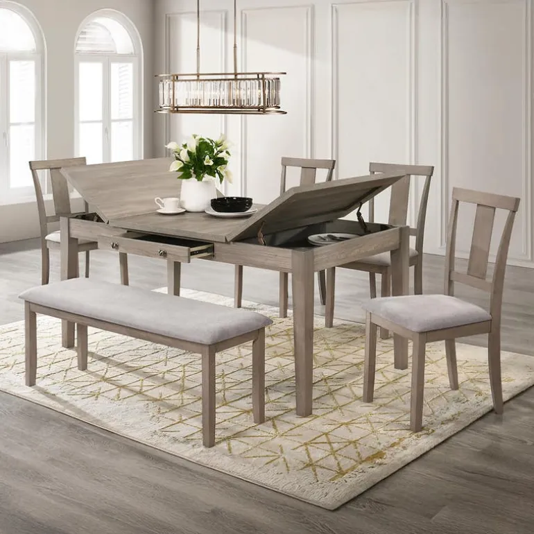 Rectangular Dining Table with Storage Compartments and 6 Chairs - Grey