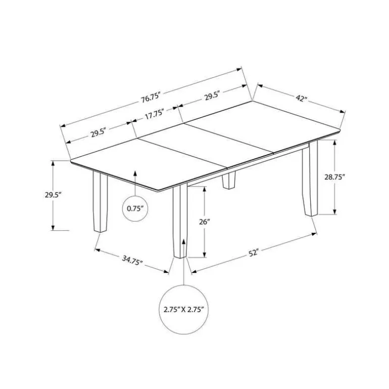 Rectangular Extendable Dining Table 60" to 78" - Monarch