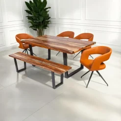 Rectangular Solid Wood Dining Table, 4 Chairs & Bench - 72