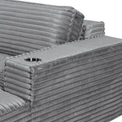 Rolled & Compressed Left Sectional in Corduroy Velvet 3 pcs - Grey