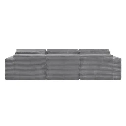 Rolled & Compressed Left Sectional in Corduroy Velvet 3 pcs - Grey
