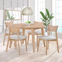 Round Extendable Solid Wood Dining Table 48