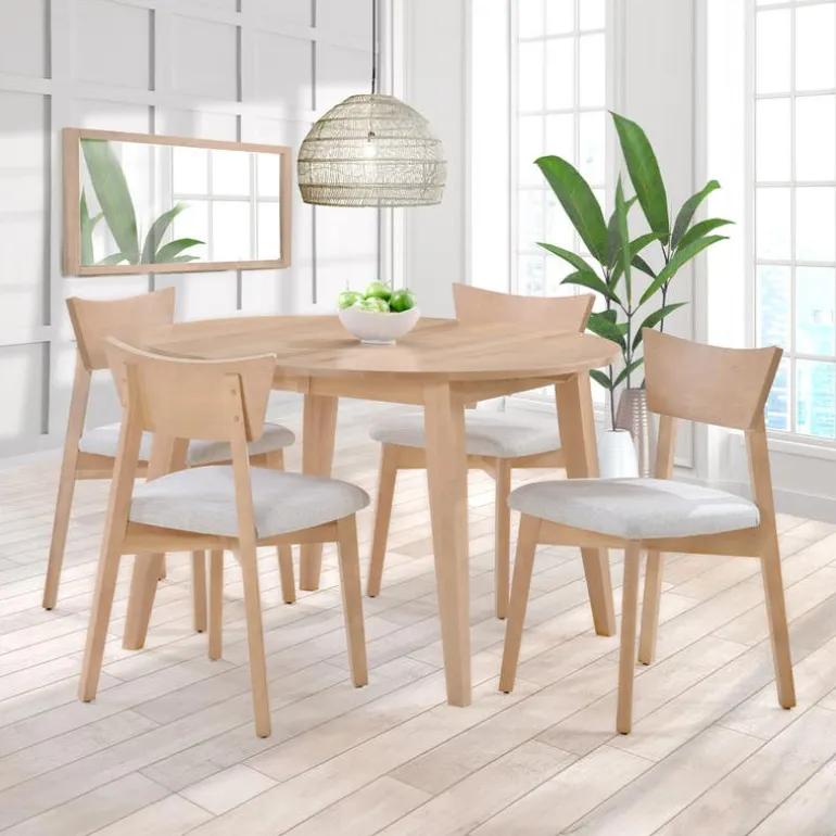 Round Extendable Solid Wood Dining Table 48" to 66" - Greige