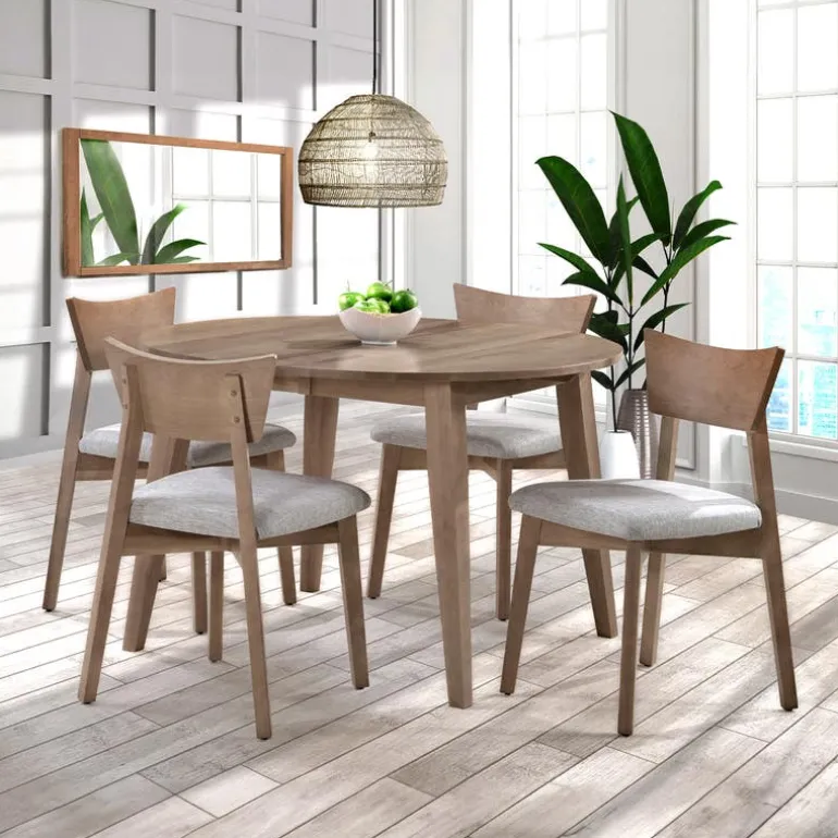 Round Extendable Solid Wood Dining Table 48" to 66" - Grey
