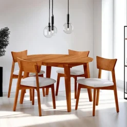 Round Extendable Solid Wood Dining Table 48
