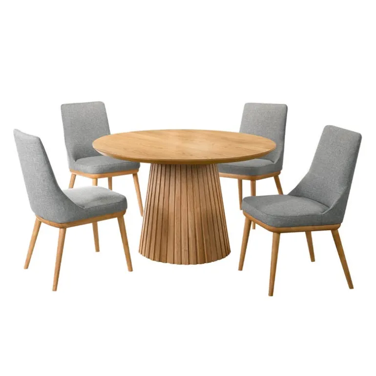 Round Pedestal Dining Table with 4 Chairs - Grey