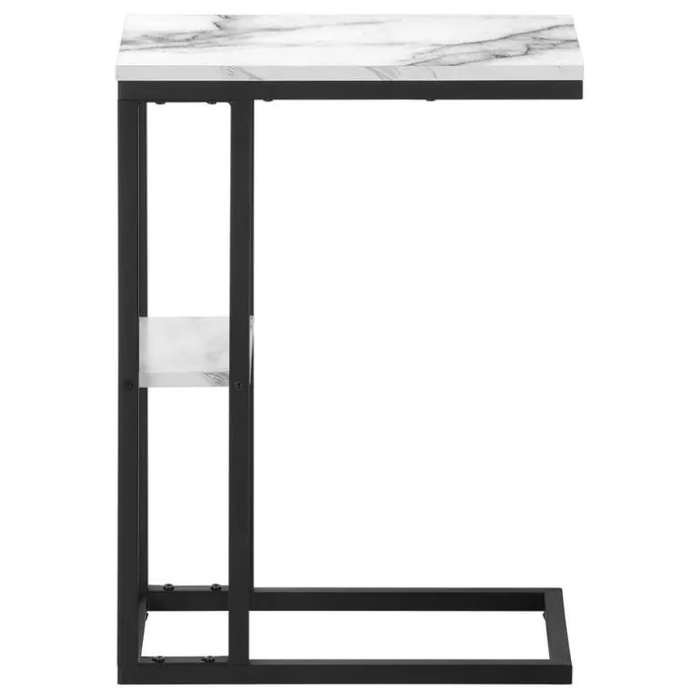 Side table / c table - 1 storage shelf / rectangular - 25"h - white marble-lo - Monarch