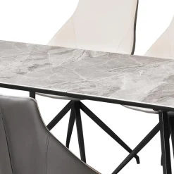Sintered Stone Table and 4 Kitchen Armchairs - Cream and Grey