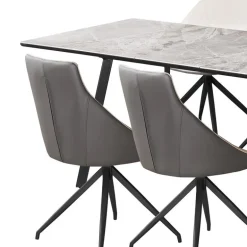Sintered Stone Table and 4 Kitchen Armchairs - Cream and Grey