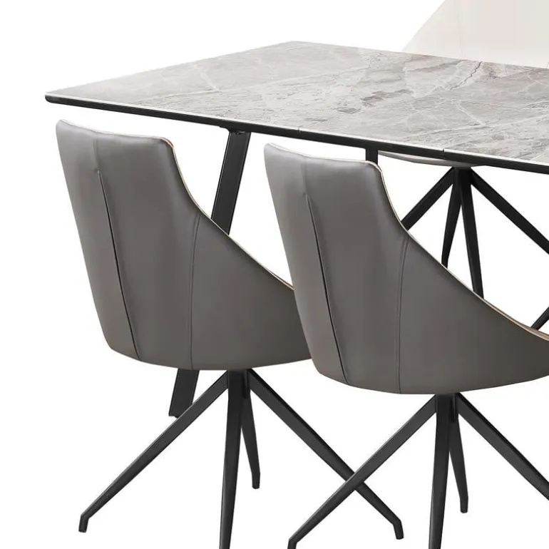Sintered Stone Table and 4 Kitchen Armchairs - Cream and Grey