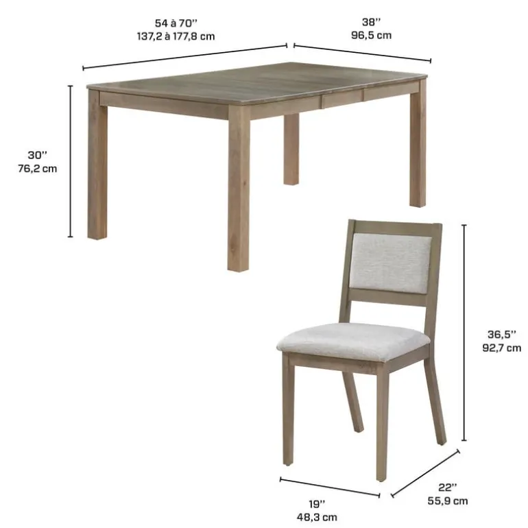 Table with Extension Leaf (54" to 70") and 6 Chairs - Ash Wood