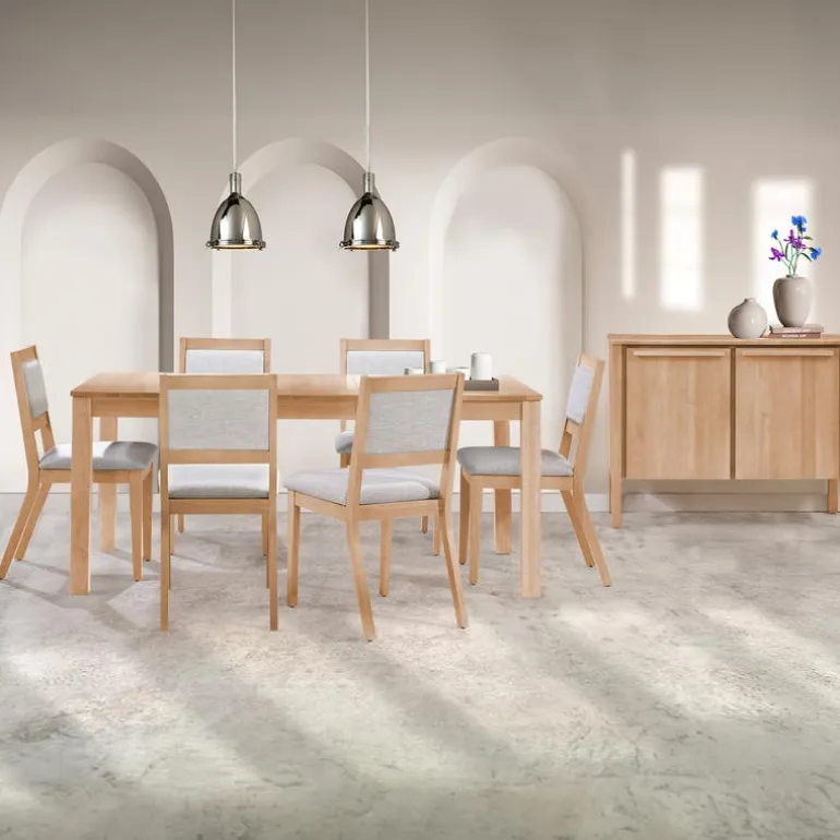 Table with Extension Leaf (54" to 70") and 6 Chairs - Natural
