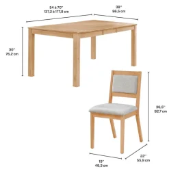Table with Extension Leaf (54" to 70") and 4 Chairs - Natural