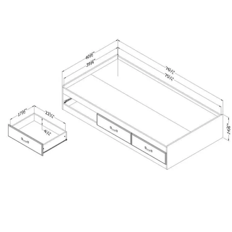Twin Bed with 3-Drawer Storage (39") - South Shore