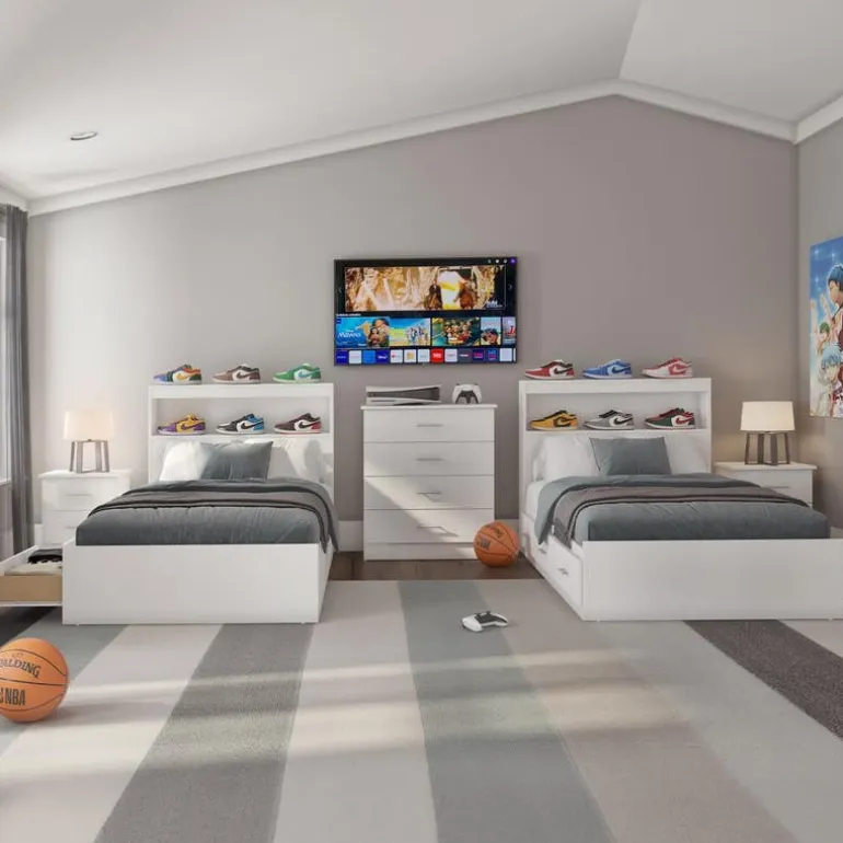 Twin Bed with 3-Drawer Storage and Headboard (39")
