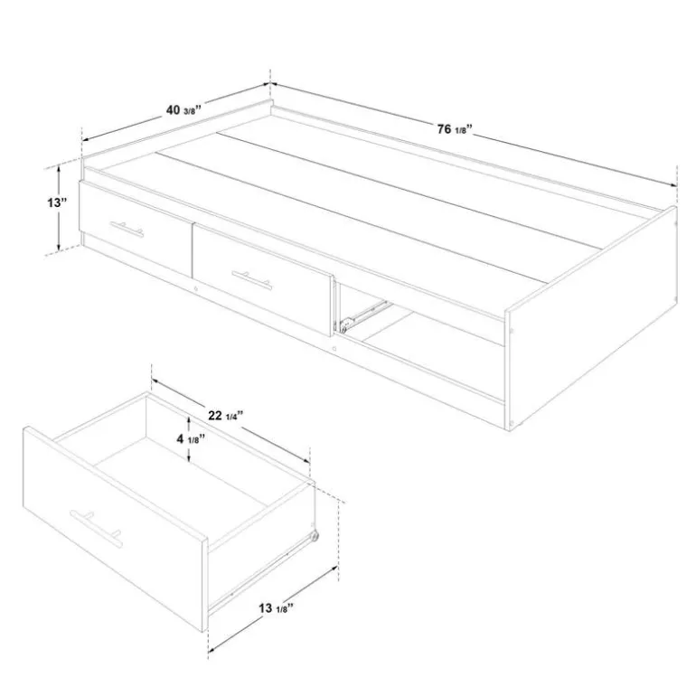 Twin Bed with 3-Drawer Storage and Headboard (39")