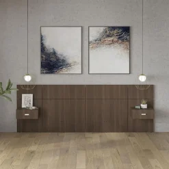 Wall Units with 2 Integrated Nightstands for Full Beds - Taupe