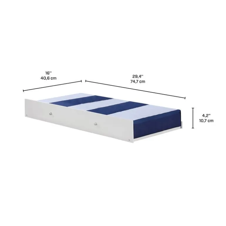 White Bunk Bed with Trundle Bed - 39"/39"
