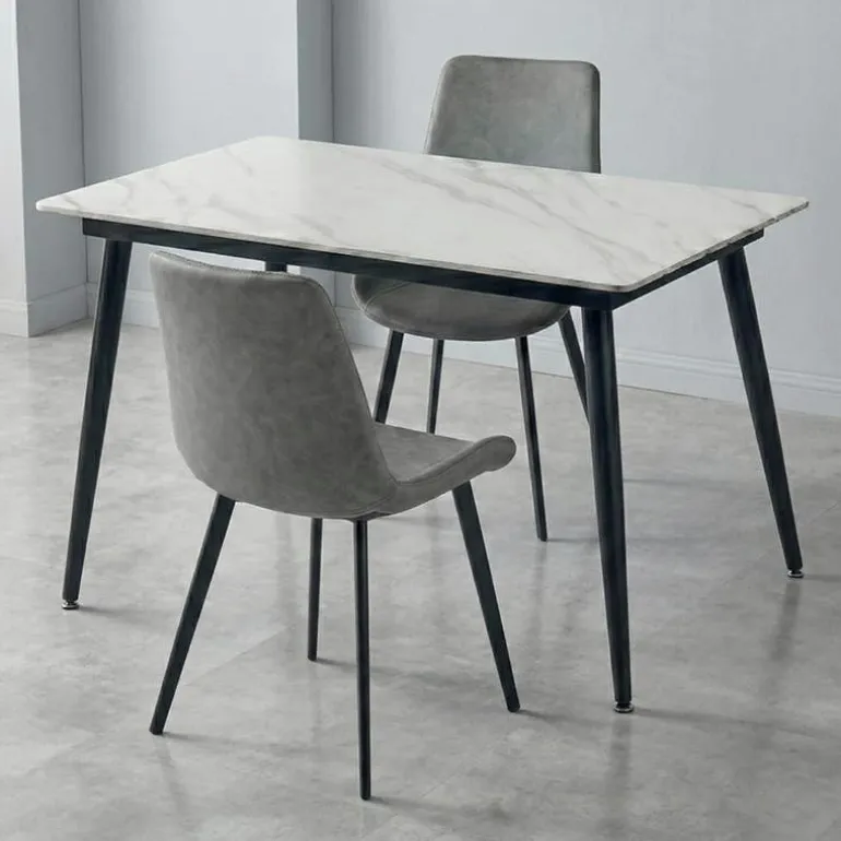 White Sintered Stone Dining Set with 2 Grey Chairs - 48"