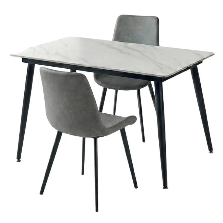 White Sintered Stone Dining Set with 2 Grey Chairs - 48"