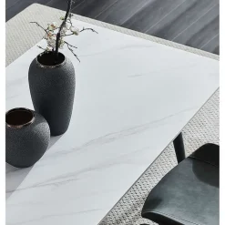 White Sintered Stone Dining Set with 4 Grey Chairs - 59